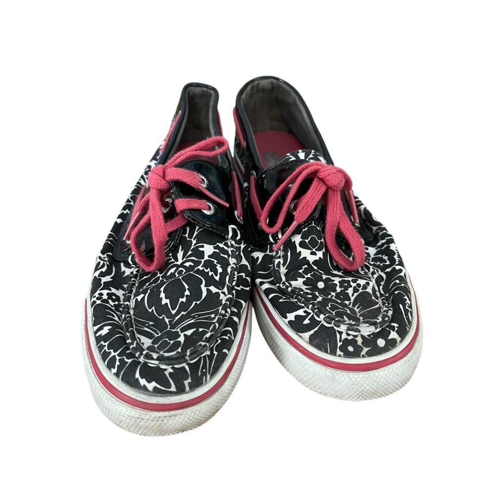 Size 7.5M Sperry Top Sider Floral 9776444 Black White Red‎